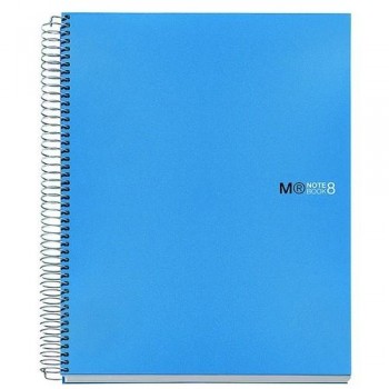 Cuaderno espiral A4 200 hojas 70gr. cuadrícula 5x5 microperforadas tapa PP azul 8 bandas color Notebook 8 MR