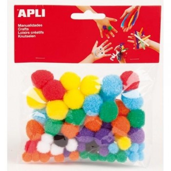 Pompones de colores surtidos 78 u en bolsa Apli