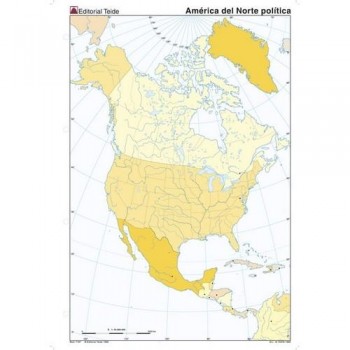 Mapa mudo color A4 político AMERICA NORTE