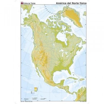 Mapa mudo color A4 físico AMERICA NORTE