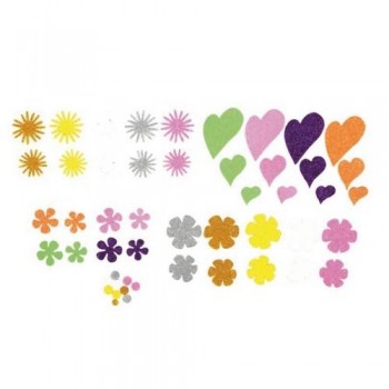 Figuras goma EVA adhesivas con purpurina flores y corazones 64 un. Smart