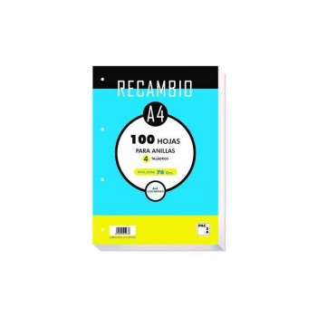 RECAMBIO FOLIO 100HJ 4 TALADROS CUADRO 4MM MRG 70G PACSA