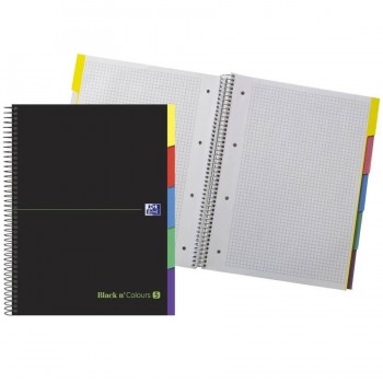 Cuaderno espiral A4+ 100 hojas 90gr. Cuadrícula 5x5 microperforadas tapa extradura negra con pestañas BLACK N COLORS Oxford