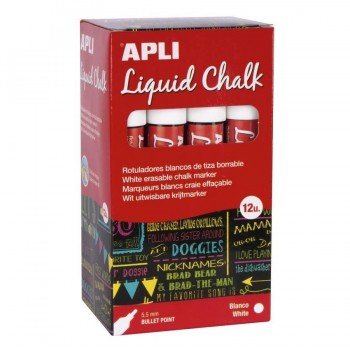 ROTULADOR TIZA LIQUIDA PTA.REDONDA 5,5MM BLANCO LIQUID CHALK 12U APLI