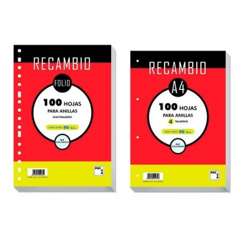 RECAMBIO FOLIO 100HJ MULTITALADRO CUADRO 4MM MRG 90G PACSA