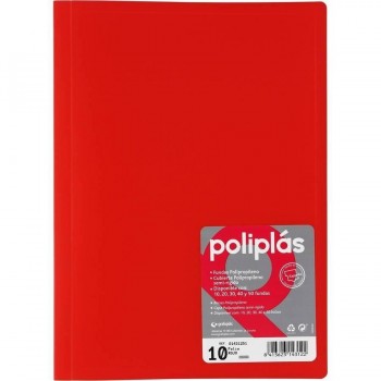 CARPETA FUNDAS POLIPLAS TRANSL. FOLIO 10 FUNDAS ROJO / FUCSIA  GRAFOPLAS