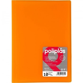 CARPETA FUNDAS POLIPLAS TRANSL. FOLIO 10 FUNDAS NARANJA GRAFOPLAS