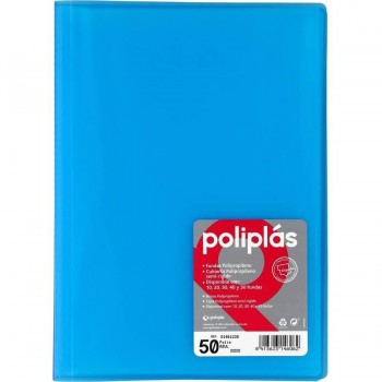 CARPETA FUNDAS POLIPLAS TRANSL. FOLIO 50 FUNDAS AZUL GRAFOPLAS