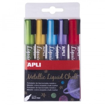 ROTULADORES TIZA LIQUIDA PTA.REDONDA 5,5MM 5 COLORES METALES SURTIDOS LIQUID CHALK APLI