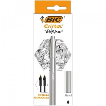 BOLIGRAFO BIC CRISTAL RE NEW NEGRO +2 RECARGAS