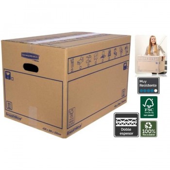 CAJA CARTON MEDIANA CON ASAS 32L (430X300X250MM) CON MONTAJE MANUAL FELLOWES