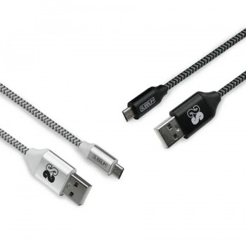 2X PREMIUM CABLE MICRO USB 2.4A 1M ALU BLACK/SILVER