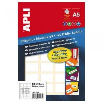 ETIQUETAS ADHESIVAS MULTIFUNCIÓN A5 25X40 MM. 15 HOJAS CANTOS ROMOS APLI