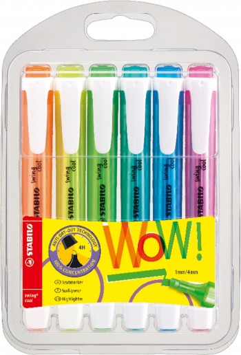 ROTULADOR FLUORESCENTE SWING COOL INTENSO ESTUCHE 6 UDS AMARILL,AZUL,VERDE,TURQ,NARANJ,ROSA STABILO